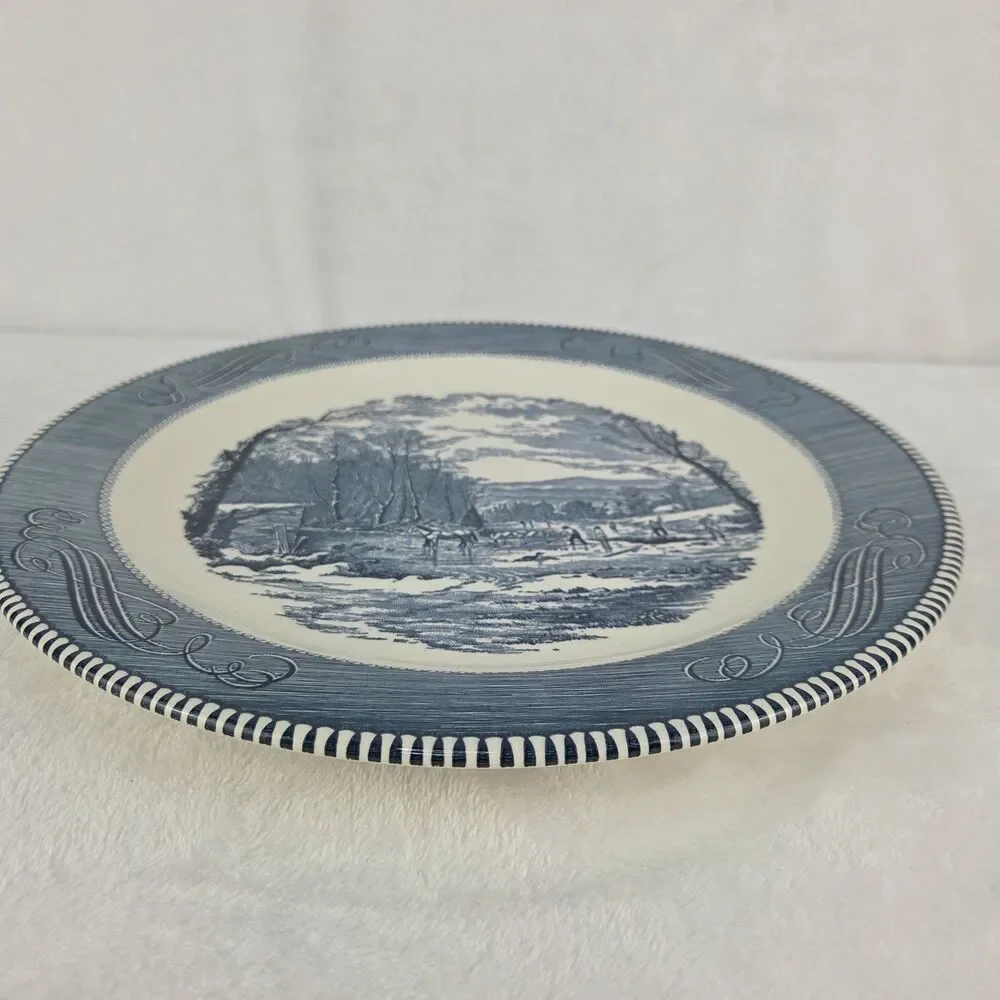 Vintage Royal China Currier & Ives Blue Getting Ice Serving Platter 12.25